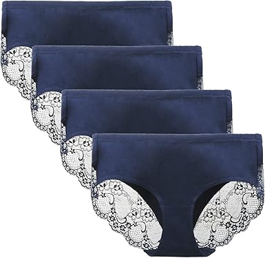 Women's Underwear Lace Back Side Briefs Mid Rise Ladies Full Coverage Panties Regular & Plus Size 4 Pack