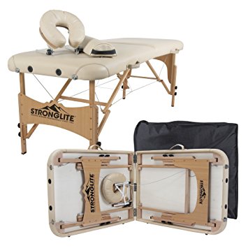 STRONGLITE Portable Massage Table Package Olympia - All-In-One Treatment Table w/ Adjustable Face Cradle, Pillow, Half Round Bolster & Carrying Case (28"x73")