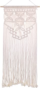 Luxbon Macrame Woven Wall Hanging Boho Chic Home Geometric Flower Wall Art Decor Rustic Woven Tapestry Interior Design for Apartment Bedroom Gallery, 15.8" W x 33" L