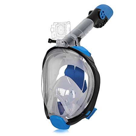 Unigear Full Face Snorkel Mask [2019 Safety Upgraded Version] - Panoramic 180° View with Handler Detachable Camera Mount, Anti-Fog Anti-Leak Free Breath Design