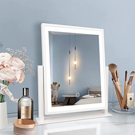 Makeup Mirror with Lights, Fashion Lighted Vanity Mirror with Dimmable Light, Smart Control, Memory, Adjustable Warm White/Natural/Daylight, Birthday Wedding Gift, 360°Rotation (12in. White)