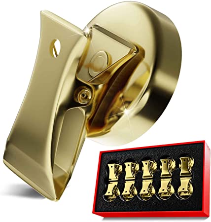 Force Magnet- Magnetic Clips Pack of 10 - Premium Quality Super Strength Magnet Clips with Anti Scratch Pads - Make Notes, Remember Appointments and Hang Keys on Metal Surfaces-Heavy Duty (Gold)