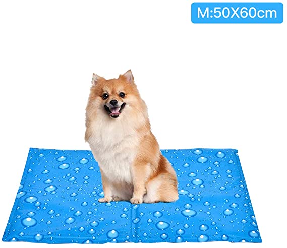 XIAPIA Cooling Mat for Dogs Large Gel Pet Cool Mat Self Cool Pad Waterproof and Scratch Resistant for Dogs and Cats (50 x 60cm,Raindrops)