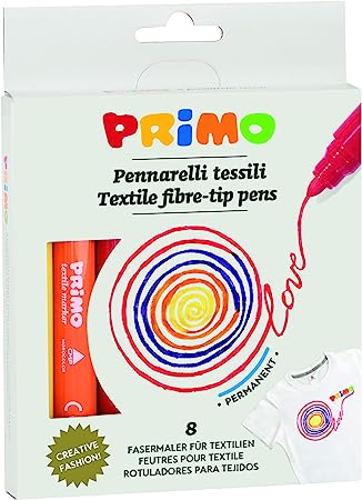 Primo Textile Marker Pens Pack of 8 Assorted Colours Ideal for Fabrics