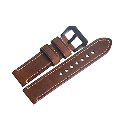 WEONE 22mm Brown Vintage Genuine Leather Watch Band Wristwatch Strap Watchband with Black Buckle