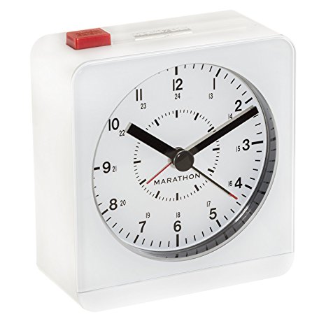 MARATHON CL030053WH Analog Desk Alarm Clock With Auto-Night Light - Batteries Included