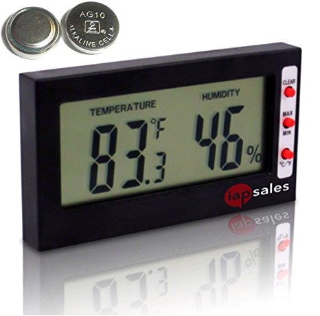 Easy To Read Digital Indoor Thermometer and Hygrometer, 2 FREE Batteries. Accurate Electronic Meter Records Minimum - Maximum Relative Humidity / Temperature gauge, Portable Room Monitor