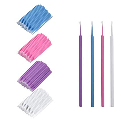 Shintop 400pcs Micro Applicator Brushes, Disposable Eyelash Extension Brushes for Makeup, Oral and Dental (Purple Blue Pink White)