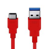 Orzly- New Certified USB 30 USB-C to USB-A Male Data and Charging Cable 3A5V - For Use With OnePlus 2 Nexus 5X and 6P Lumia 950 and 950 XL and Other Type-C Supported Devices 1M RED
