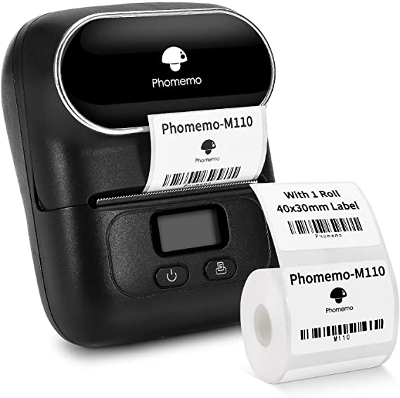 Phomemo M110S Label Maker- Mini Portable Bluetooth Thermal Label Printer for Barcode, Clothing, Jewelry, Retail, Mailing, Business, Compatible with Android & iOS, Black