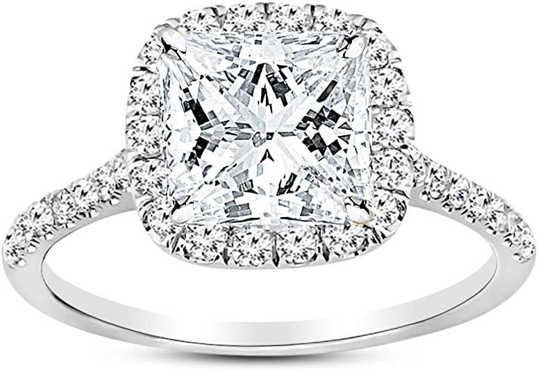 2.5 Carat Classic Lab Grown Synthetic Princess Classic IGI Certified Diamond Engagement Ring (2 Ct, H-I Color, VS1-VS2 Clarity Center)