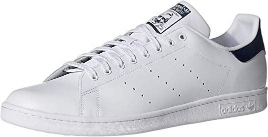 adidas Originals Men's Stan Smith Leather Sneaker, Core White/Core White/Dark Blue, 19