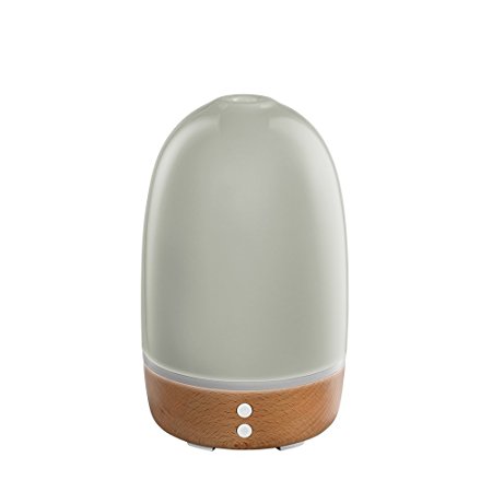 Ellia, Thrive Ultrasonic Essential Oil Aromatherapy Diffuser with 3 Oil Samples, 6 Hours Continuous Runtime and Mood Light. 130mL Reservoir Size. High Gloss Ceramic and Wood, Grey ARM-520GY