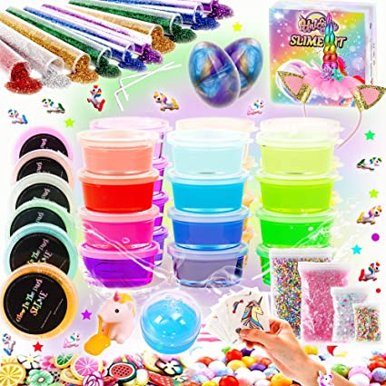 Unicorn Slime Kit for Girls Boys - Ideal Unicorn Gifts for Kids Party Supplies-All Inclusive Slime Kit with Unicorn Galaxy Slime,Headband,Tattoos,Putty Squeezer and More for Unicorn Lovers