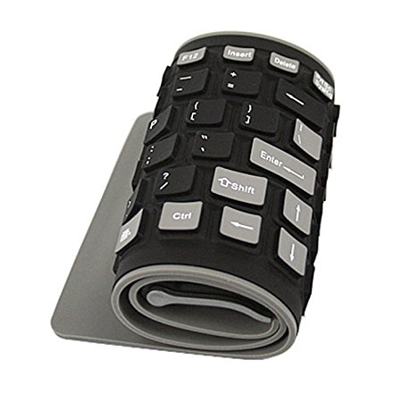 HDE Roll Up Wireless Keyboard Spillproof Silicone Portable Folding Keyboard Silent Typing Soft Touch Keys with USB Receiver