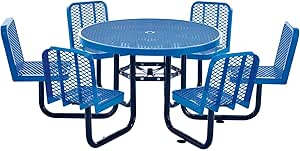 Global Industrial 46" Round Expanded Metal Carousel Picnic Table with 6 Seats, Blue