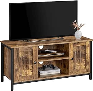 Yaheetech Industrial TV Cabinet Wood TV Stand Cabinet for 50 Inch TV, TV Stand with 2 Doors & Adjustable Shelves, TV Table for Living Room, Dinning Room & Bedroom, Rustic Brown