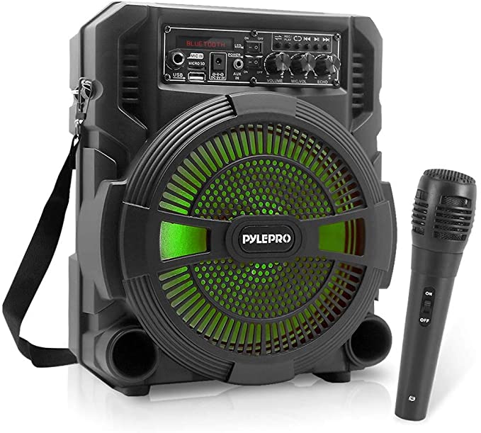 Portable Bluetooth PA Speaker System - 600W Rechargeable Wireless Outdoor Bluetooth Speaker Portable PA System w/Microphone in, Party Lights, USB SD Card Reader, FM Radio - Wired Mic - Pyle PSBT62A