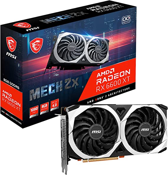 MSI Gaming AMD Radeon RX 6600 XT 128-bit 8GB GDDR6 DP/HDMI Dual Torx Fans FreeSync DirectX 12 VR Ready OC Graphics Card (RX 6600 XT MECH 2X 8G OC)