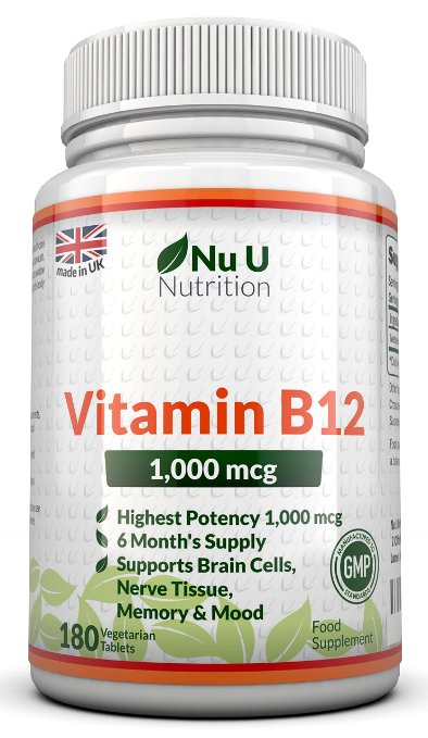 Vitamin B12 Methylcobalamin 1000mcg by Nu U 180 Tablets 6 Months Supply - 100 MONEY BACK GUARANTEE - Sublingual Under Tongue Vitamin B12 Supplement Tablets For Most Bioavailable Form of Vitamin B12 - Manufactured in the UK
