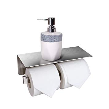 CROWN Toilet Paper Roll Holder with Shelf Stainless Steel Bathroom Double Roll Paper Hanger Phone Shelf Holder 30311WH