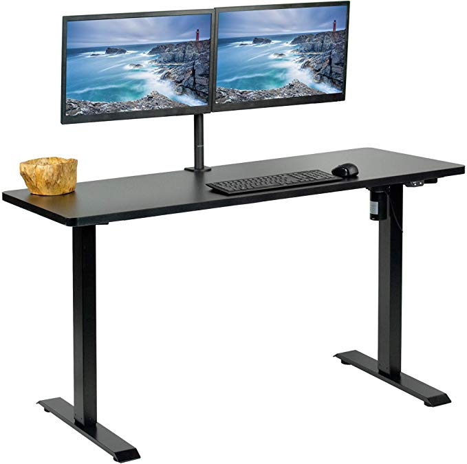 VIVO Electric 60 x 24 inch Stand Up Desk | Black Table Top, Black Frame, Height Adjustable Standing Workstation with Simple 2 Button Controller (DESK-KIT-B06B)