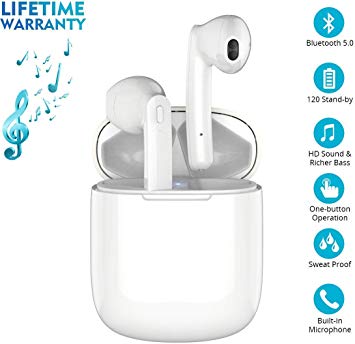 Bluetooth Headphones V5.0 Wireless In-Ear Headset Stereo Mini Sports Waterproof with Charging Box and Built-in Microphone for iPhone/Samsung/Apple/Airpods
