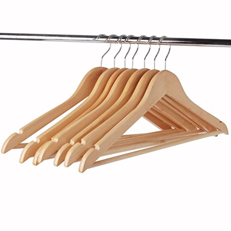 LOHAS Home Box of 16 Multifunctional High Grade Solid Wooden Suit Hangers, Coat Hangers, Natural Finished