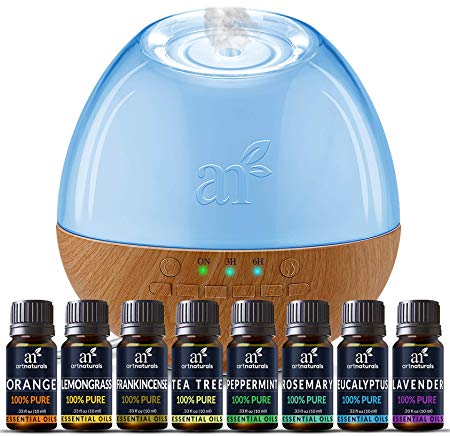 ArtNaturals Sound Machine Diffuser & Essential Oil Set - (300ml Tank & Top 8 Set) - 6 Calming Natural Sounds - Aromatherapy and White Noise for Relaxation and Sleeping - Baby, Kids, and Adults