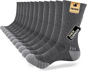 COOPLUS Mens Cushion Crew Socks Athletic Running Moisture Wicking Work Socks Performance Breathable Socks for Men (6 Pairs)