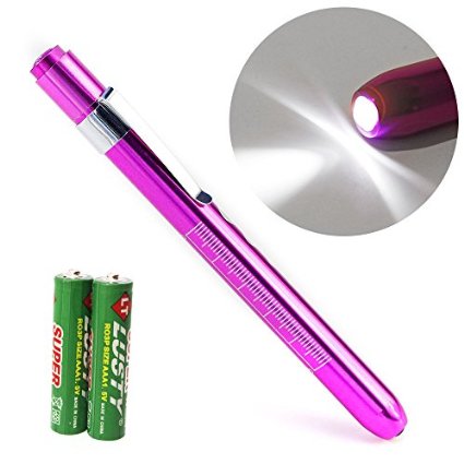 Zitrades nurse penlight pocket clip medical led penlight reusable for doctors with pupil gauge white light purple color penlights flashlight for stethoscope healthcare with free battery