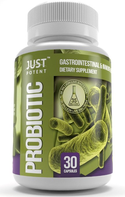 Just Potent Probiotic Supplement  35 Billion CFUs  8 Strains  Shelf Stable  Survives Stomach Acid  30 Vegetarian Capsules for 1 Month Supply