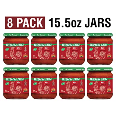 Huy Fong Sriracha Salsa | Fresh Chunky Hot | 15 Calories Per Serving | 8 Pack (15.5 ounces Per Jar)