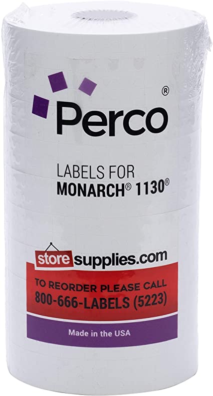 White Pricing Labels for Monarch 1130 Price Gun - 1 Sleeve, 20,000 Blank Marking Labels - with Ink Roll Included