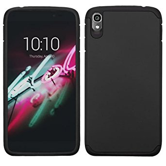 Alcatel OneTouch IDOL 3 (5.5") Case, Rock Me Wireless (TM) 2 items Bundle - 24K Gold Plating Sticker and Dual Layers Hybrid Protector Case Cover. (Black - Dual)