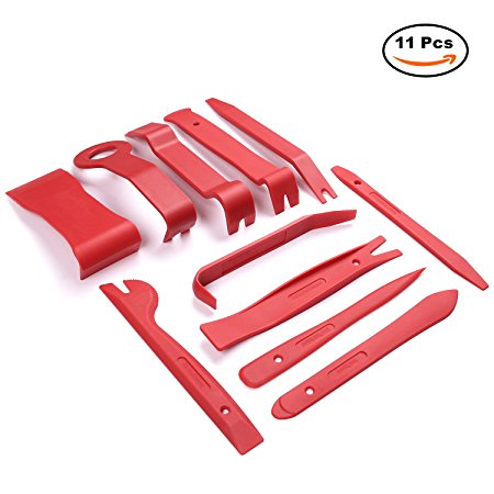 Autown 11Pcs Car Trim Removal Tool, Auto Door Panel Trim Removal Tool Kits for Upholstery, Radio and Audio Installer-RED