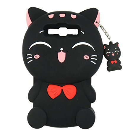 Samsung Galaxy S4 Case, Maoerdo Cute 3D Cartoon Black Plutus Cat Lucky Fortune Cat Kitty with Bow Tie Silicone Rubber Phone Case Cover for Samsung Galaxy S4