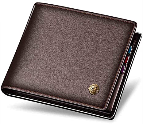Leather Wallets for Men, Genuine Cow Leather RFID Blocking Gift Box Packing Men's Leather Bifold Wallets with Zipper Coin Pocket Casual Men Purse Slim Short Wallet Gift for Mens Birthday(Brown)
