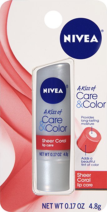 NIVEA Care & Color Sheer Coral Lip Care 0.17 Ounce Carded Pack