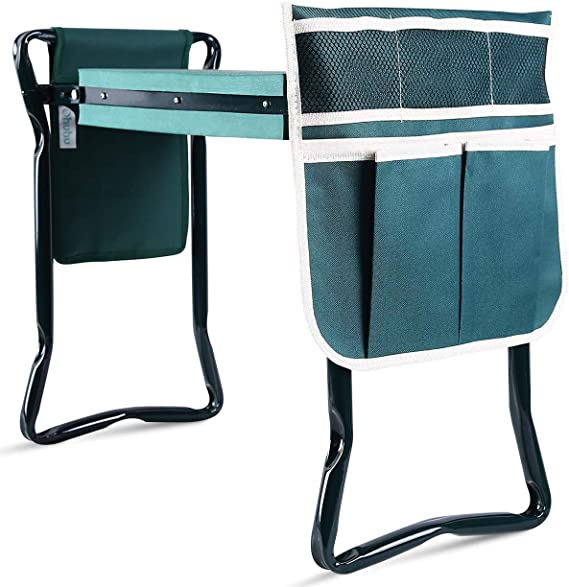 Ohuhu Garden Kneeler and Seat with Thicken & Widen Soft Kneeling Pad, Bonus 2 Large Tool Pouches for Garden Tools, Foldable Sturdy Stools Gardening Tools for Gardeners, Ideal Gift Present for Mother's Day Father's Day Birthday