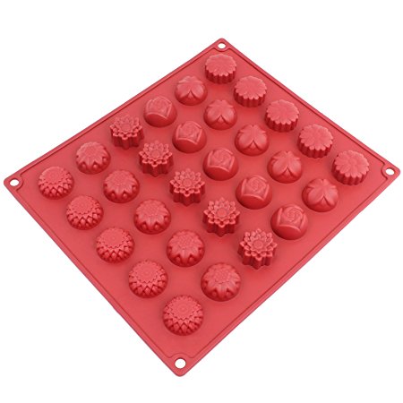 Freshware CB-120RD 30-Cavity Silicone Flower Mold for Making Homemade Chocolate, Candy, Gummy, Jelly, and More