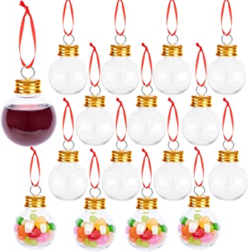 Watayo 16 Pieces Christmas Booze Balls-Xmas Fillable Booze Tree Ornaments-Clear Plastic Xmas Ornaments Booze Ball for Xmas Home Holiday Wedding Party Decoration