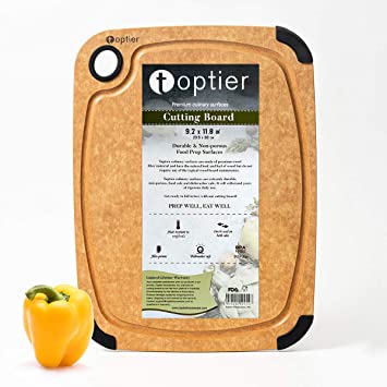 Dishwasher Safe Chopping Board, Toptier Small Chopping Boards, Wood Fibre Cutting Boards for Kitchen, Knife Friendly, Juice Groove, Non-Porous, 23.5 x 30 cm