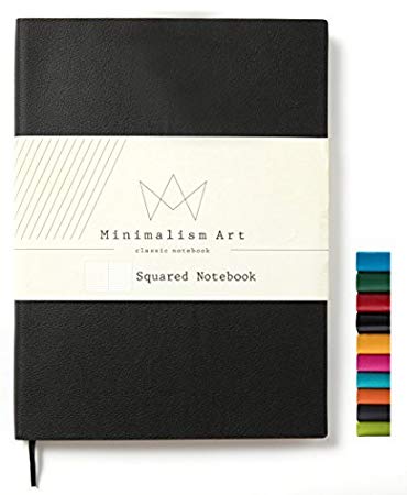 Minimalism Art | Soft Cover Notebook Journal, Size:5.8"X8.3", A5, Black, Squared Grid Page, 192 Pages, Fine PU Leather, Premium Thick Paper - 100gsm | Designed in San Francisco