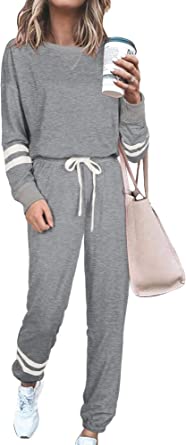 SIEANEAR Womens 2 Pieces Long Sleeve Loungewear Sweatsuit Sets Crewneck Outfits