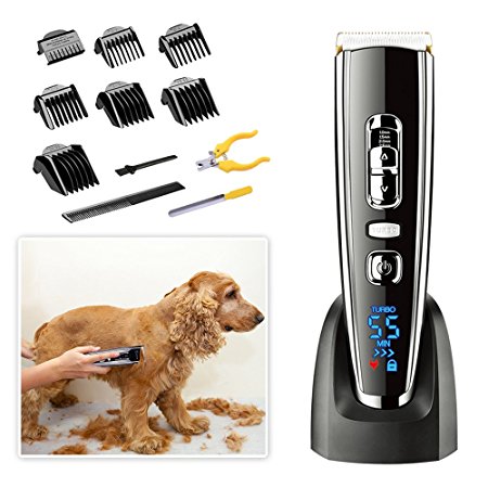 Hatteker Dog Clippers Pet Clippers Professional Hair Clippers Trimmer Pet Grooming Trimming Kit with Nail Clippers and Nail File Pet suppliers for Dogs Cats Thick Coats Cordless with Low Noise