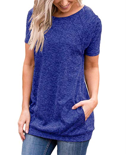 FARYSAYS Women's Summer Short Sleeve Round Neck Loose Tunic T Shirt Blouse Tops