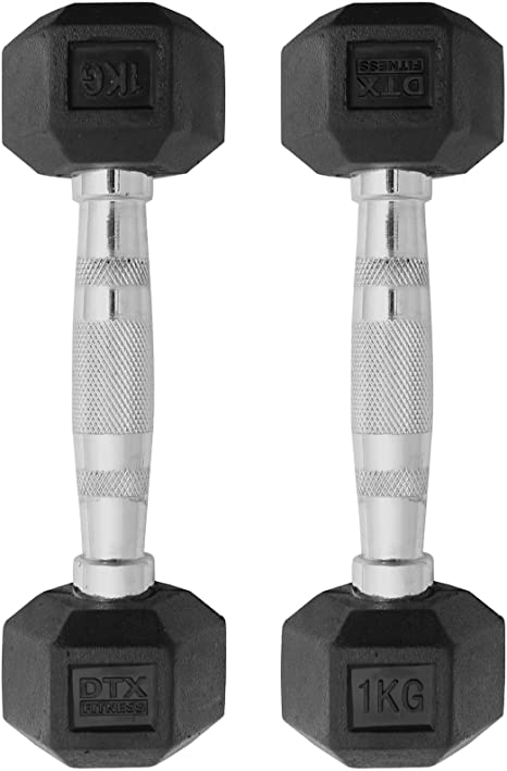 DTX Fitness 2x 1kg Rubber Dumbbell Hex Weights