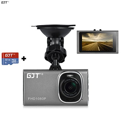 GJT®GT900 Slim Car Camera Vehicle Camera full HD 1080P 170-degree super wide-angle lens G-sensor Night Vision Car DVR with 3.0 inch Screen,Support Parking Monitoring (GREY 32GB SD CARD)