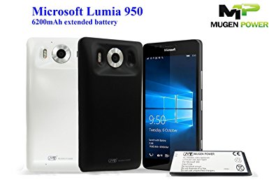 Mugen Power extended battery 6200mAh fr Window Microsoft Lumia 950 w/ back cover (black)